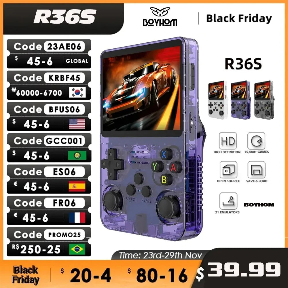 R36S Retro Handheld Video Game Console Linux System 3.5 Inch IPS Screen R35S Pro Portable Pocket Video Player 64GB Games