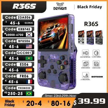 R36S Retro Handheld Video Game Console Linux System 3.5 Inch IPS Screen R35S Pro Portable Pocket Video Player 64GB Games