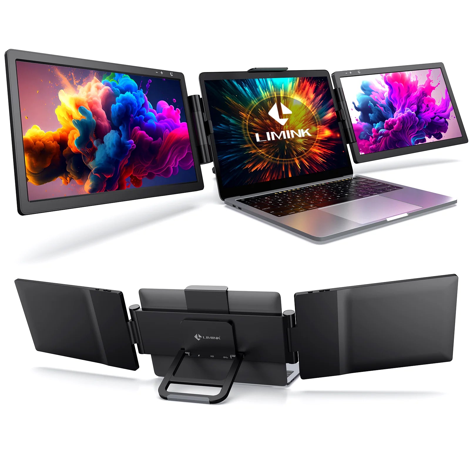 Portable Triple Monitor for 13-16" Laptop, Extender 12Inch Screen Dual Display Travel Extended Foldable Workstation Monitor Display