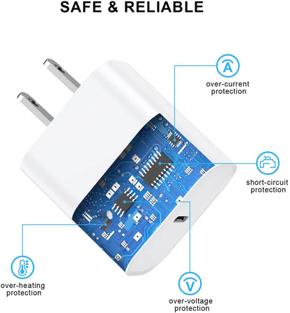 Fast Charger, 3 Pack [Apple Mfi Certified] PD 20W Type C Fast Charger Block with 6FT USB C to Lightning Fast Charging Data Sync Cable Compatible for 14 13 12 11 Pro Max XS XR X 8