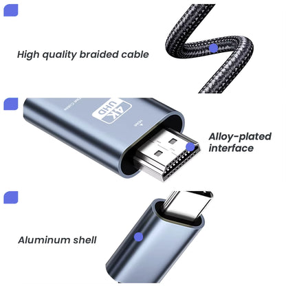 USB C to HDMI Cable 4K@30Hz 6.6 FT Ultra High Definition USB Type C HDMI Converter for Home Office